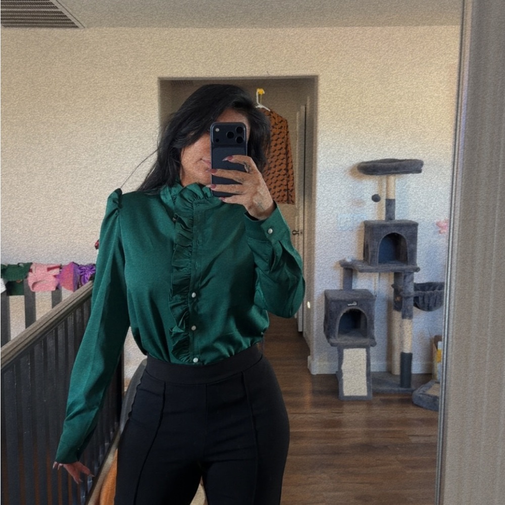 SHEIN Green Ruffled Blouse